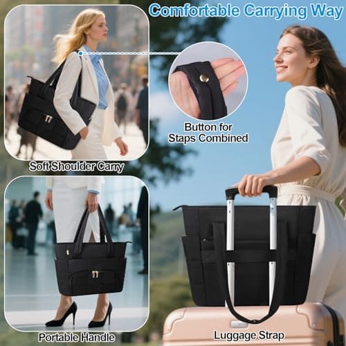 Partreko Work Laptop Tote Bags with Insulated Lunch Compartment& Clutch Purse, Lightweight Puffer Lunch Tote Bag with 15.6 Inch Laptop Compartment for Women Daily Business Office Teacher Nurse (Black) 8