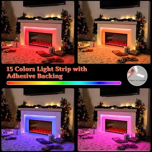 Weyderk 62" Freestanding Electric Fireplace Mantel - Replaceable 36" Heater Insert, 1500W Realistic 3D Flame Effect & 15 LED Colors, Remote Control & Timer, Gary Marble Finish (Living Room/Bedroom) 6