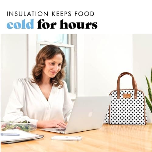 Fit & Fresh Lunch Bag For Women, Insulated Womens Lunch Bag For Work, Leakproof & Stain-Resistant Large Lunch Box For Women With Containers and Bottle, Zipper Closure Wichita Bag White Dot 5
