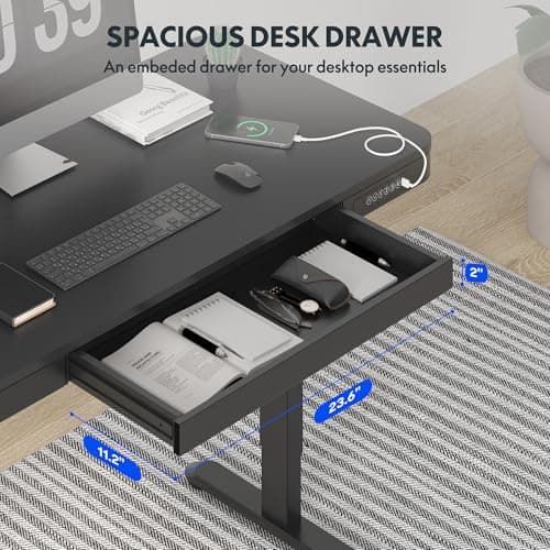 FLEXISPOT Comhar Electric Standing Desk with Drawer Desktop & Adjustable Frame Quick Install w/USB Charge Ports (Black, Wood) 6