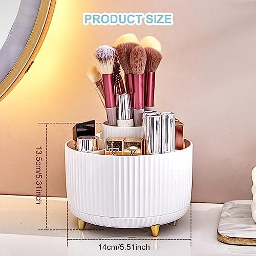 Cayxenful Pencil Holder For Desk,5 Slots 360°Degree Rotating Desk Organizers And Accessories,Desktop Storage Stationery Supplies Organizer, Cute Pencil Cup Pot For Office, School, Home (B-White) 6