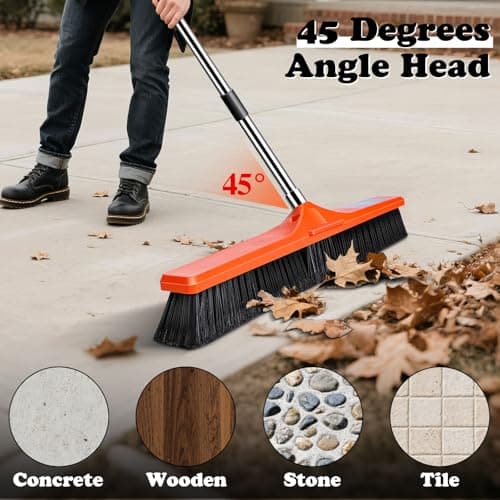 MASTERTOP 24" Push Broom Outdoor, Heavy Duty Garden Brush Broom with 58" Long Handle and Stiff Bristles,Commercial Outdoor Broom for Deck Driveway Garage Yard Patio Warehouse Concrete Floor Cleaning 6