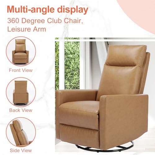 Sweetcrispy Recliner Chair, 360 Swivel Rocker Chair for Adults, Glider Rocker Recliners, Nursery Chairs for Living Room, High Back, Upholstered Deep Seat, Classical Brown 7