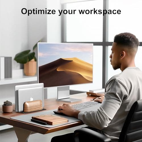 UPERGO Vertical Laptop Stand, Dual Slot Wooden Laptop Holder Vertical for Desk, Width Adjustable Dock for MacBook Pro and Other Laptops 5