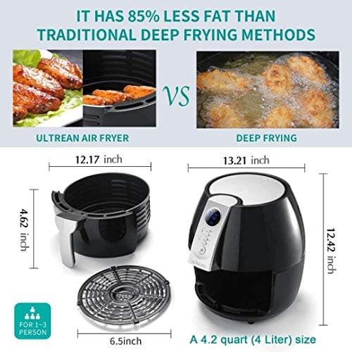 Ultrean Air Fryer, 4.2 Quart Electric Hot Airfryer Oven Oilless Cooker for Quick Easy Meals, Nonstick Frying Pot, UL Certified,1500w, Black 7