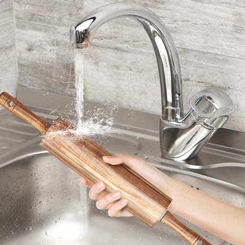 KITEISCAT Acacia Wooden Rolling Pin for Baking - Non-Stick Dough Roller with Handles- 17 Inches Long Baking Rolling Pin for Pizza, Fondant, Crust, Cookie & More 5