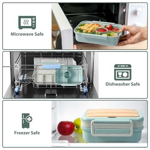 Freshmage Bento Box Adult, Stackable Bento Box with Utensil, Compartment Salad Container for Lunch, 58oz, BPA-Free, Leakproof, Microwave & Dishwasher Safe for Work, Office, Commute (Lake Blue) 6