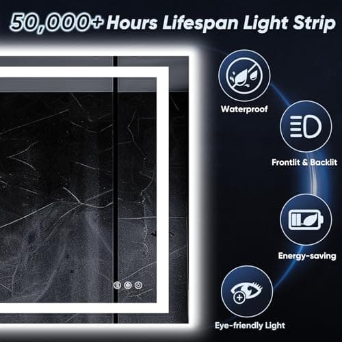 Homsion LED Bathroom Mirror, 24"x36" with Frontlit and Backlit Anti-Fog Mirror with Lights LED Vanity Mirror for Bathroom 3 Colors Temperature & Dimmable Bathroom Mirror with HD Tempered Glass 5