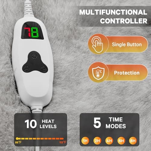 Heated Electric Blanket Throw,Octrot 50"X60" Faux Fur Heating Blanket Luxury Christmas Gifts Heavy Plush with 10 Heats Levels & 8 Hours Auto Off,Super Cozy Warm Fuzzy,Fluffy Decor Winter Warming,White 5