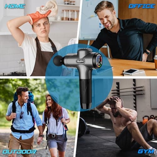 TOLOCO Massage Gun Deep Tissue, Percussion Massage Gun with 10 Replacement Heads, Super Quiet Portable Electric Massager for Athletes, Relax, Gray 6