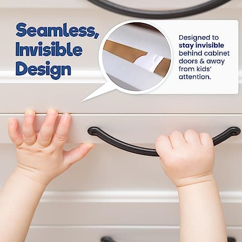 Upgraded Invisible Baby Proofing Cabinet Latch Locks (10 Pack) - No Drilling or Tools Required for Installation, Works with Most Cabinets and Drawers, Works with Countertop Overhangs, Highly Secure 5