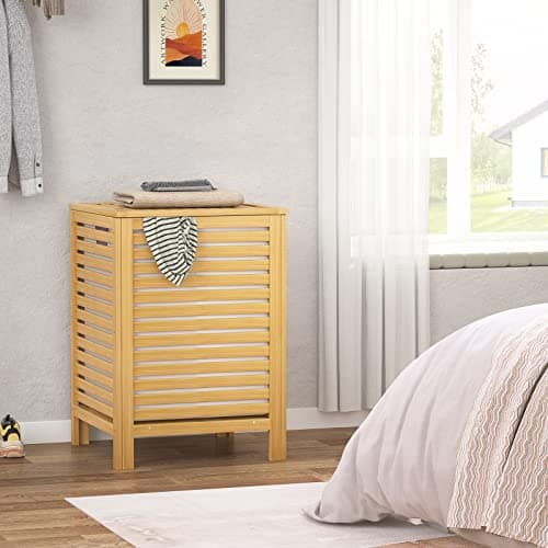 Homykic Bamboo Laundry Hamper with Lid, 120L Large Clothes Laundry Sorter with Removable 2-Section Liner Bag, Raised Laundry Basket Organizer for Clothing, Bathroom, Bedroom, Laundry Room, Natural 7
