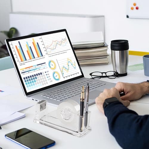 JEFURE Transparent Acrylic Tape Dispenser, Non-Skid Tape Cutter Holder, Clear Tape Dispensers Bulk for Desk, Office, Home, School 5