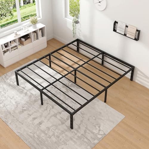 NEW JETO Metal Bed Frame,Full Size Bed Frame with Storage Space,Heavy Duty Sturdy Mattress Foundation,Easy Assembly,No Box Spring Needed, Black,14 Inch,Full 8
