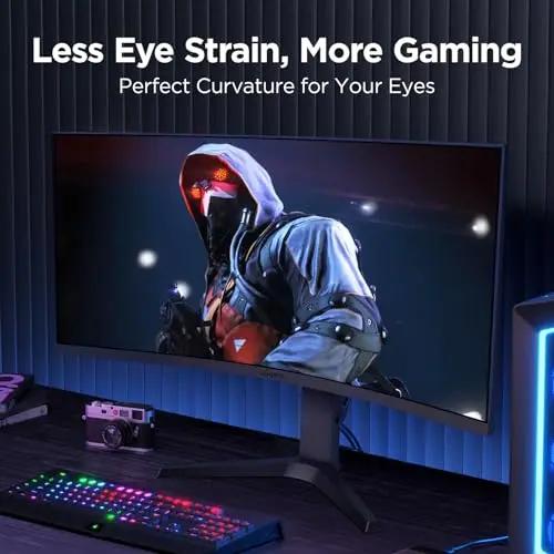 KOORUI 34-inch Ultrawide Curved WQHD 3440×1440 Gaming Monitor, 165Hz 144Hz Curved 1000R- PIP/PBP, 1ms(MPRT) with DisplayHDR 400, FreeSync Premium, 75 * 75mm VESA, HDMI/DisplayPort, 34E6UC 8