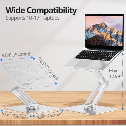Urmust Height Adjustable Laptop Stand for Desk with 360°Rotating Base, Foldable & Portable Laptop Riser, Computer Accessories for Collaborative Work, Compatible with MacBook Pro, All Laptops 10"-17" 5