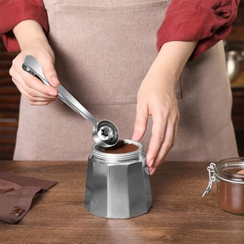 Quacc Stainless Steel Coffee Scoop with Bag Sealing Clip, 2-in-1 Coffee Measuring Scoop for Coffee Beans, Milk Powder, Loose Tea, Spices (Silver) 6