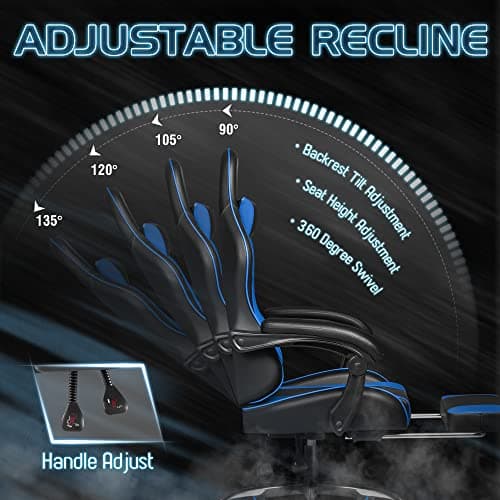 Homall Gaming Chair, Video Game Chair with Footrest and Massage Lumbar Support, Ergonomic Computer Chair Height Adjustable with Swivel Seat and Headrest (Blue) 6