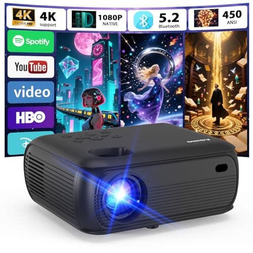 [Built-in Apps/Smart OS] 2K Projector with WiFi and Bluetooth 1080P Native 4K Support premium speakers Smart Android TV OS Projector, WiFi 6, Bluetooth 5.2 & Auto Keystone Projector, Black