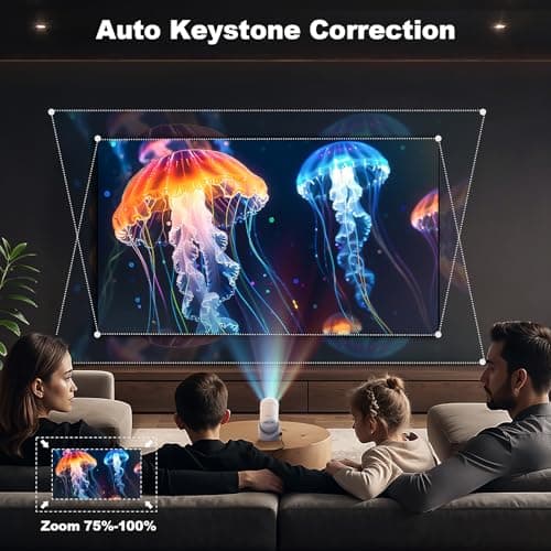 Mini Projector with Wifi and Bluetooth Portable, 180 Degree Roation Built in Speaker Connects to Phone, Laptop, PC, Outdoor Mini Projector 5