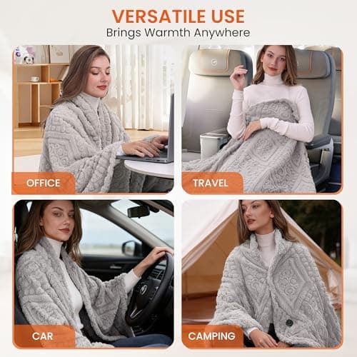 Shaggy Heated Throw Blanket with Power Bank- Soft Faux Fur Battery Heated Blanket, Fast Heating, 3 Heat Setting, Machine Washable Electric Blanket, Cordless Heated Blanket 59"x35.5"(Gray-Green) 7