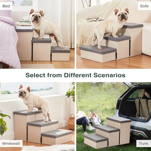 Love's cabin Dog Stairs for High Bed 18" H, Foldable Pet Stairs for Small Medium or Large Dogs Puppy with Storage for Bed or Couch, Cat Dog Steps Ramp with Zip up to 200 lbs, Light Grey, 3 Steps 6