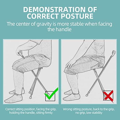 Yayayo Hold 440 lbs Folding Canes with Seat Walking Stick Height Adjustment Cane Seat Capacity Frosted Handle with Magnetic Therapy Stone Crutches Stool (Square LED) 8