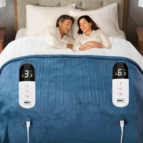 Sherpa Soft Dual Control Electric Blanket King Size, Heating Blankets | Washable | 1-10 Hour Automatic Shut Off | Double Zone, 6 Heat Settings | 100" X 90" Blue
