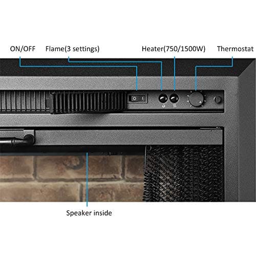 PuraFlame Klaus Electric Fireplace Insert with Fire Crackling Sound, Glass Door and Mesh Screen, 750/1500W, Black, 33 1/16 Inches Wide, 25 9/16 Inches High 5