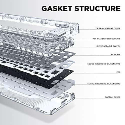CoolKiller CK75 Transparent Mechanical Keyboard, Rechargeable Wireless Gaming Keyboard with RGB Backlit, Hot Swappable, Gasket Structures for Windows/Mac, 75% Design (White, Ice Tactile Switches) 7
