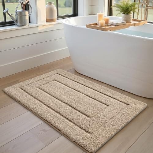 DEXI Bathroom Rug 24x16, Non Slip Washable Bath Mat for Shower Floor, Absorbent Soft Bathmat with Rubber Backing, Quick Dry Microfiber Carpet, Beige 5