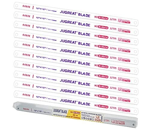 JUGREAT 12" Hacksaw Blades Replacement Bi-Metal,Bi-Metal Safe Flex Metal,High Speed Steel -32TPI (10 Pack)