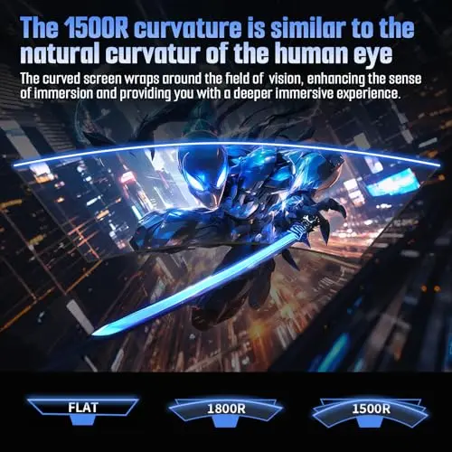SANSUI 24 Inch Curved 160Hz Gaming Monitor,1500R Curved Gaming Monitor FHD 1080P Computer Monitor,MPRT 1ms Fast VA Display,Freesync,HDR,3000:1, HDMI2.0,DP1.4, VESA Support(ES-G24C1L HDMI Cable Incl.) 7