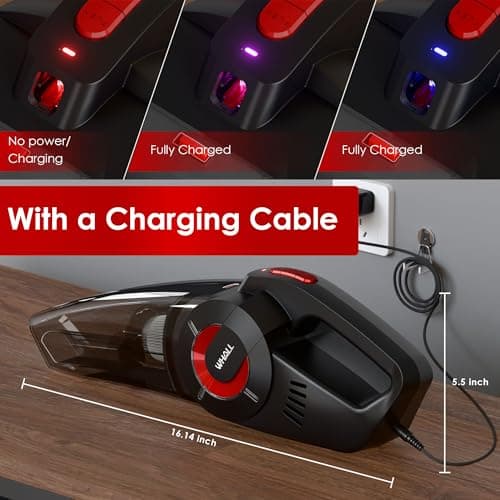 whall Handheld Cordless Car Vacuums, Wet and Dry Use 9000Pa Strong Suction Vacuums, Rechargeable Portable Vacuum Cleaner with LED, Charging Dock, Lightweight Mini Vacuum for Car, Home and Office,Coral 7