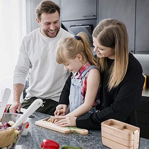 Iteryn Bento Adults Lunch Box, Stackable Bento Box, 3-In-1 Compartment - Wheat Straw, Leakproof Bento Lunch Box Meal Prep Containers 7