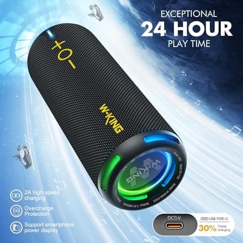 W-KING D320 40W Bluetooth Speaker, IPX7 Waterproof Portable Speaker with Dual Voice Coil, Customized EQ APP, 360 Sound, Party Lights, V5.3, TF/AUX, Black 6