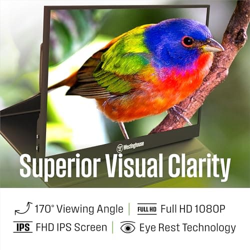 Westinghouse 15.6 Inch Portable Monitor for Laptop & Travel, 1080p, 60Hz, IPS Display, Full HD Screen with Magnetic Protective Cover, Built in Speakers, 1x Mini HDMI, 1x USB Type-C 2
