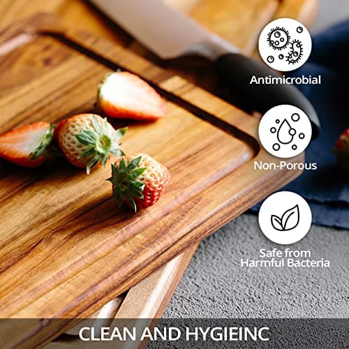 EVERBBKING Acacia Wood Cutting Board for Kitchen Wooden Cutting Board with Deep Juice Groove and Handles, Wooden trays for meat, fruit and cheese 5