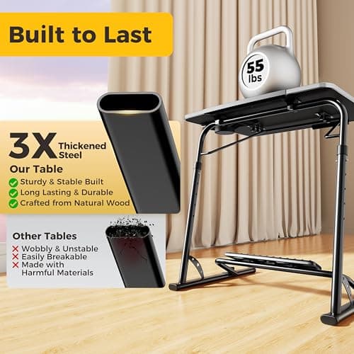 FoldWise Upgraded Folding TV Tray Table - Extra Large & Sturdy Laptop Table for Couch, Height & Angle Adjustable Desk for Dinner, Work & TV - Includes Footrest, Cup Holder, iPad Holder & Edge Stopper 7