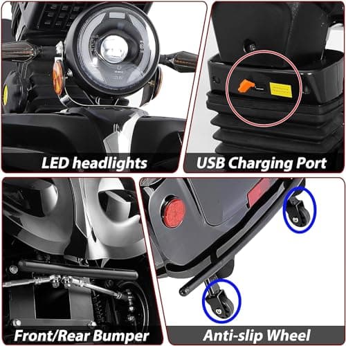 Xmatch Mobility Scooters for Seniors & Adults 600lbs Capacity, Heavy Duty 4-Wheel 3-Speed Electric Powered Wheelchair Device 1000W All Terrain, Elderly-Lockbox Adjustable Seat (DJD Black 1000W) 7