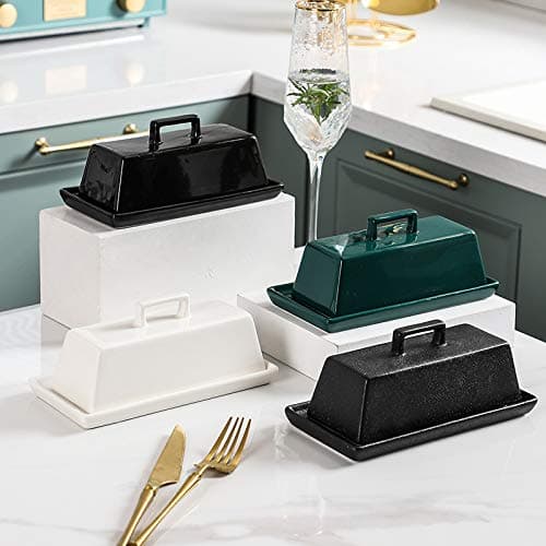Sizikato Porcelain Butter Dish with Lid, Matte Black-7.5 inch 3