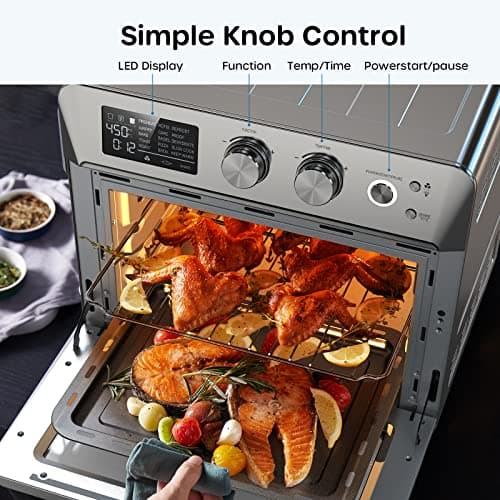 ECOWELL Air Fryer 26.4QT Chicken Fryer, 15-in-1 Air Fry/Roast/Bake/Dehydrate/Broil/Reheat, Precision 150-450°F Heating, 85% Less Oil Healthier Cooking, Dishwasher-Safe Basket & Plate for Home 5