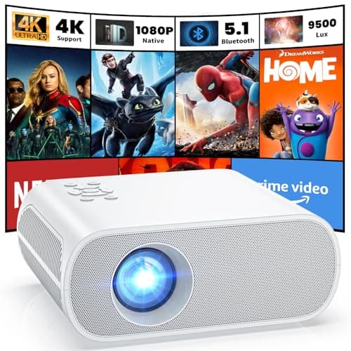 HOMPOW Projector, Native 1080P Full HD Bluetooth Projector with Speaker, 9500 Lumens Outdoor Portable Movie Mini Projector Compatible with Laptop, Smartphone, TV Stick, Xbox, PS5