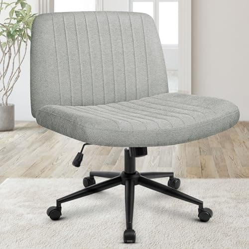 Orange Factory Criss Cross Chair Wheels Wide Cross Legged Office Desk Vanity Dual Base Comfy Fabric Armless Adjustable Swivel for Home Computer Task (Gray)