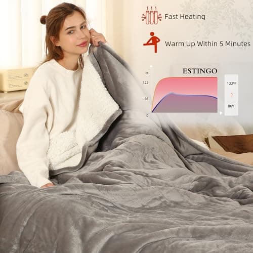 ESTINGO Heated Blanket Full Size, 72"x84" Electric Blanket with 6 Heating Levels & 1-10 Hours Adjustable Timer, Fast Heating Blanket with ETL & FCC Certification, for Full Body, Light Gray 4