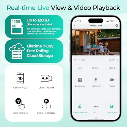 TOVDOR Solar Security Cameras Wireless Outdoor, WiFi Camera Outdoor 2K 360° View Battery Powered, Cameras for Home Security with Spotlight Color Night Vision Motion Sensor 2-Way Talk, White, 2 Pack 7