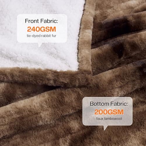 HYLEORY Faux Fur Heated Throw Blanket Electric - Soft Thick Flannel Heating Blanket with 5 Heat Levels & Auto-Off 3 Hrs, Fluffy Cozy Warm Bed Blankets for Christams Winter Office, Brown 3