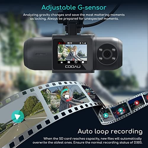 COOAU D30S 4K Dash Cam with GPS Wi-Fi, Front and Inside Dual 2.5K 1080P, Uber Car Camera with Infrared Night Vision, Supercapacitor, 4 IR LEDs, G-Sensor, Parking Mode, Loop Recording 7