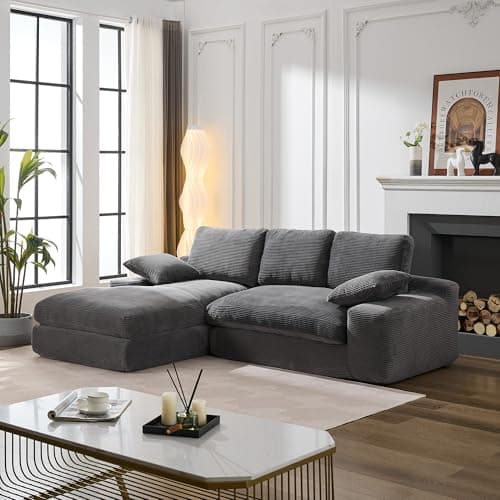 98'' Modular Sectional Sofa, Cloud Sectional Couch with Deep Seat, L-Shape Sofa Couch with Chaise, Convertible Sponge Compression Sofas for Living Room Bedroom, Grey