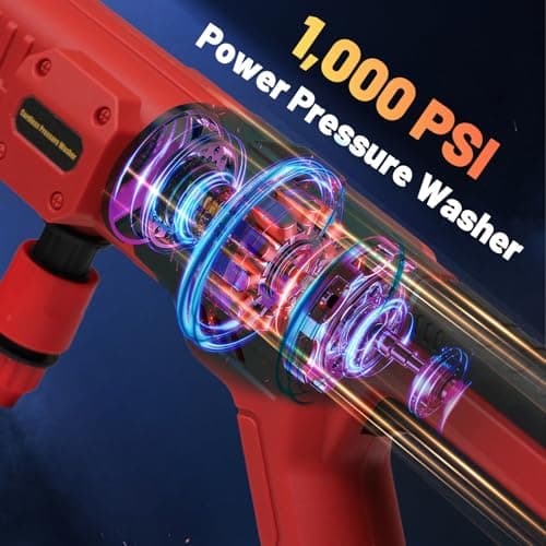 Cordless Pressure Washer for Milwaukee M18 Battery, Portable Cordless Power Washer 1000PSI, Handheld Car Pressure Washer with 6-in-1 Nozzle for Patio Car Floor Fence Deck Indoor(Tool Only) 7